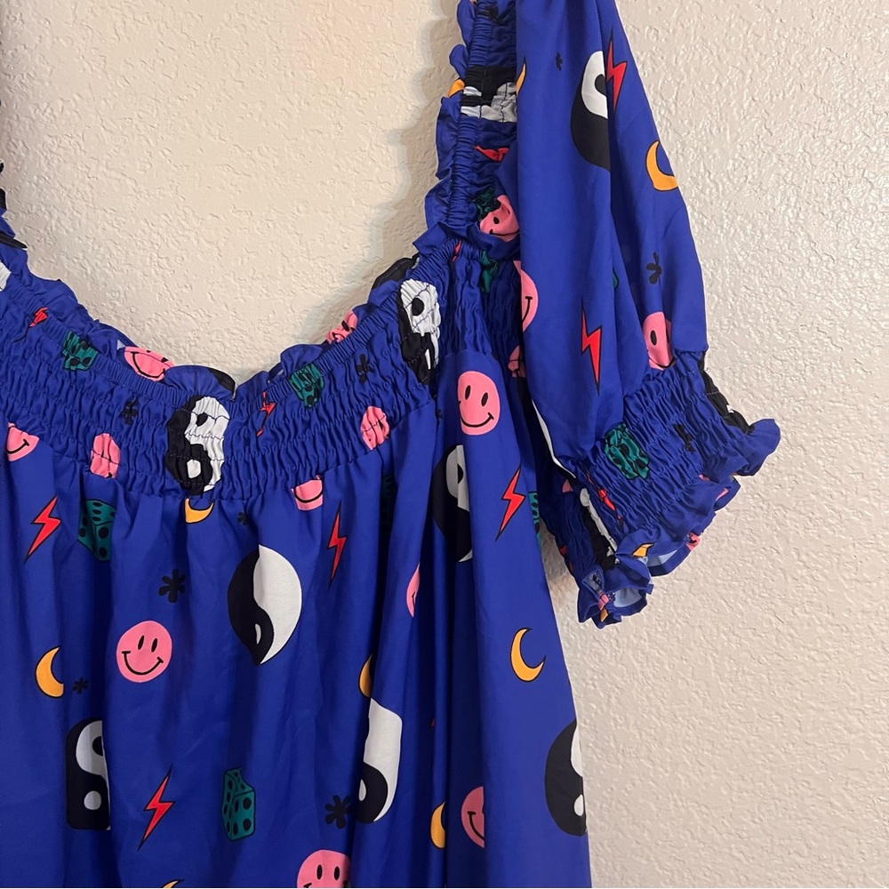 Dressed in LALA Forget The Rules Icon Blue Smocked Midi Dress NWT Size XL - Picture 6 of 13